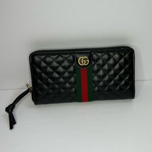BRAND NEW GUCCI Black Embossed Red Green Stripe Leather